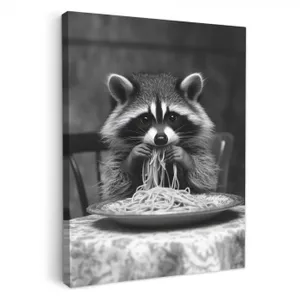 Dipinti su tela - Procione - Carino - Pasta - Tovaglia - Nero - Bianco