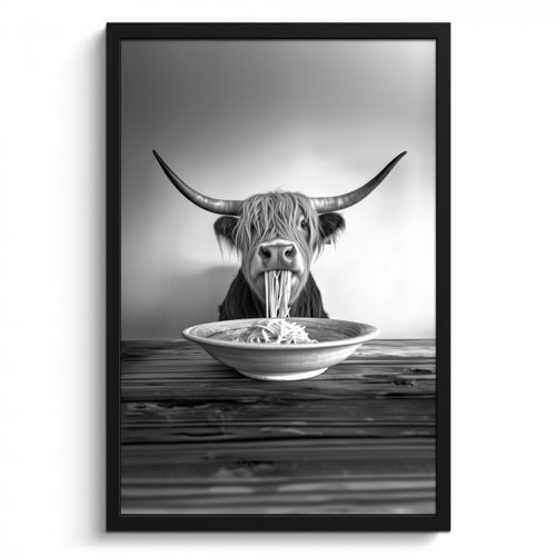KitchenYeah - Cucina - Cornice per foto - Highlander scozzese - Spaghetti - Animali - Bianco e nero