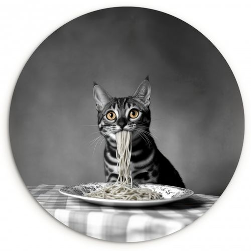 Quadro rotondo - Bengala - Gatto - Tovaglia - Nero - Bianco - Animale
