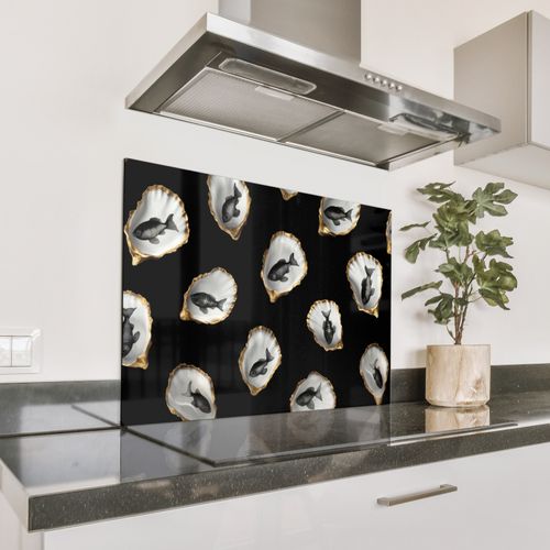Parafango in alluminio - Ostriche - Nero - Pesce - Oro