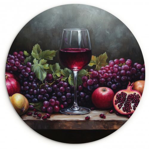 Quadro rotondo - Vino - Frutta - Natura morta