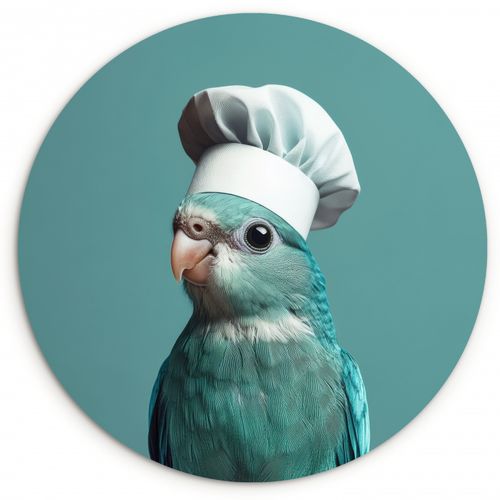 Quadro rotondo - Parrocchetto - Uccello - Cappello da cuoco - Carino