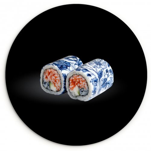 Quadro rotondo - Sushi - Blu Delft - Riso - Pesce - Elegante
