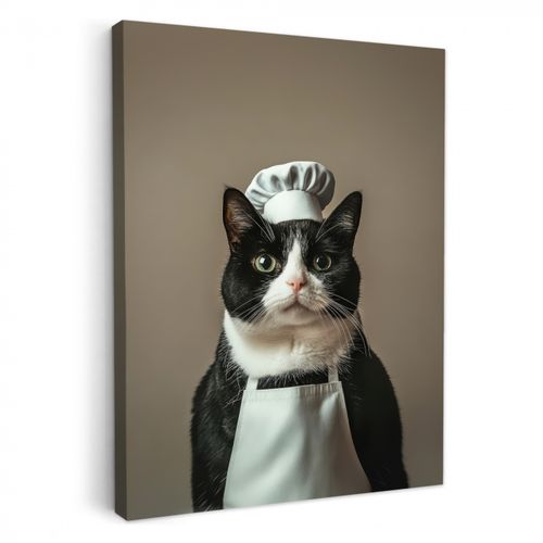 Dipinti su tela - Gatto - Abbigliamento da chef - Nero - Bianco