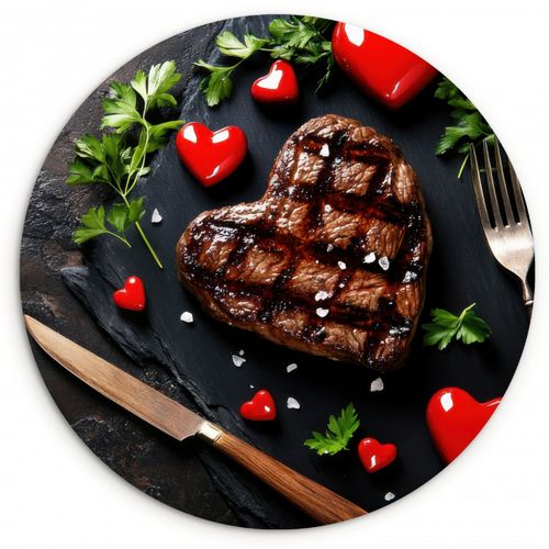 Quadro rotondo - Bistecca - Cuore - Posate