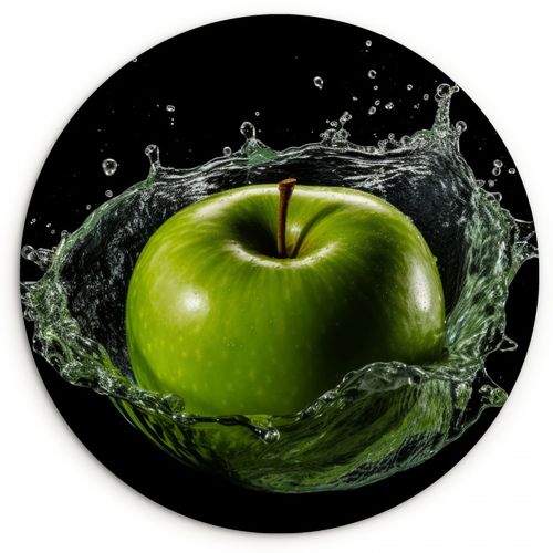 Quadro rotondo - Mela - Verde - Frutta - Acqua - Nero