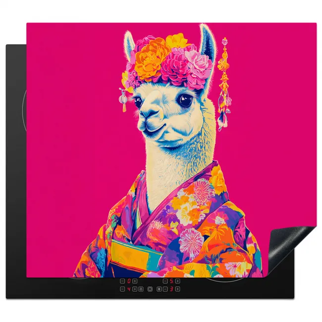 Protezione piano induzione - Lama - Kimono - Corona di fiori - Rosa brillante