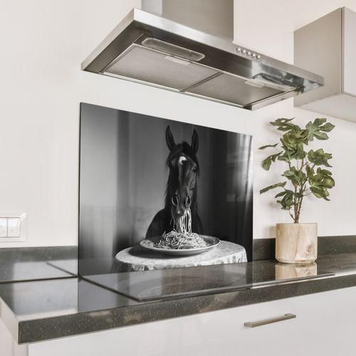 Parafango in alluminio - Cavallo - Piatto - Pasta - Tovaglia - Bianco e nero - Animali