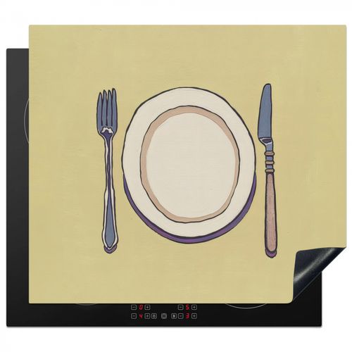 Protezione piano induzione - Illustrazione - Piatto - Posate - Beige