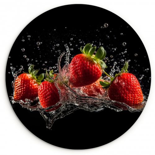Quadro rotondo - Fragole - Frutta - Rosso - Acqua - Nero