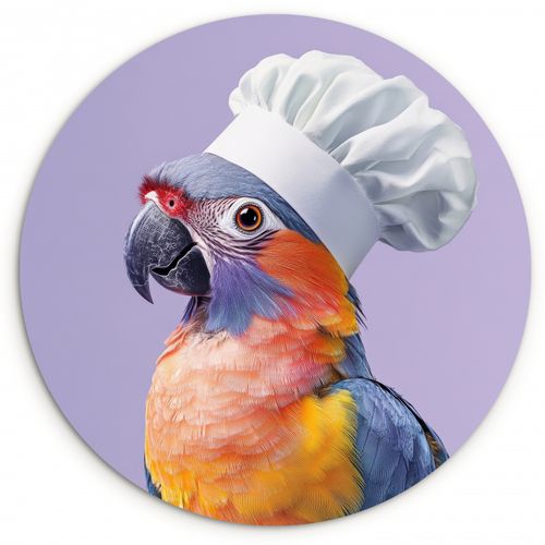Quadro rotondo - Pappagallo - Cappello da cuoco - Viola - Carino