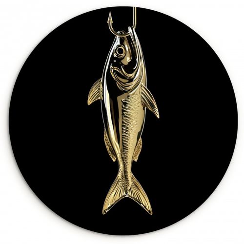 Quadro rotondo - Oro - Pesce - Gancio - Nero