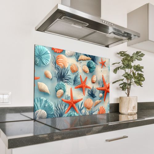 Parafango in alluminio - Stella marina - Conchiglie - Illustrazione - Sabbia