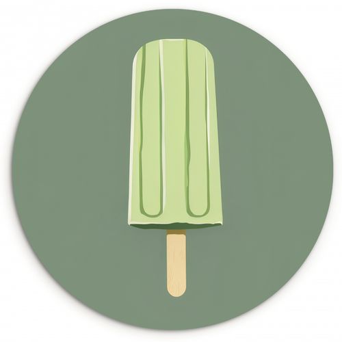 Quadro rotondo - Verde - Gelato all'acqua - Bastoncino - Illustrazione