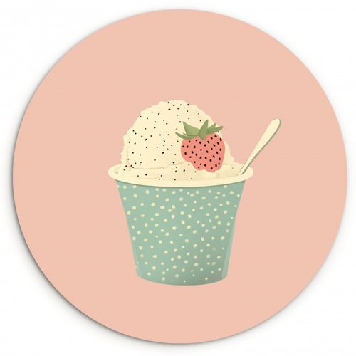 Quadro rotondo - Vassoio - Gelato - Fragola - Rosa