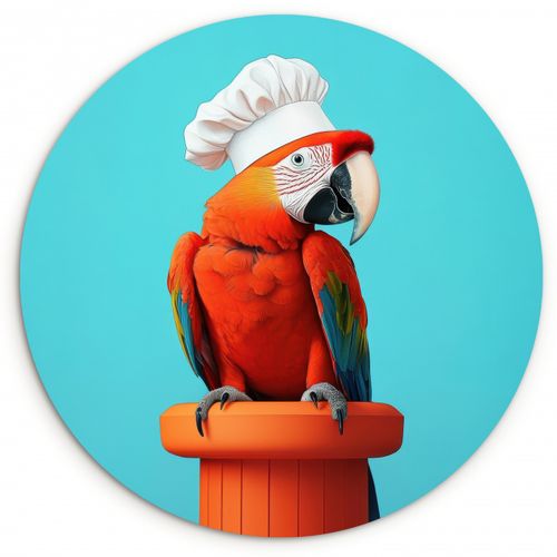 Quadro rotondo - Ara - Cappello da chef - Piedistallo - Divertente