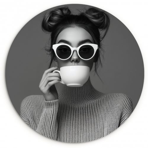 Quadro rotondo - Donna - Caffè - Nero - Bianco