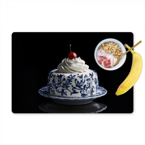 Tovagliette - Torta - Panna montata - Ciliegia - Piatto - Blu Delft