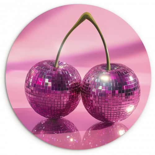 Quadro rotondo - Glitter - Disco ball - Rosa - Ciliegia