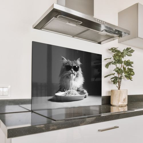 Parafango in alluminio - Gatto a pelo lungo - Occhiali da sole - Spaghetti - Umorismo - Nero - bianco
