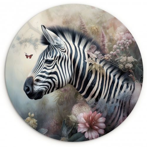Quadro rotondo - Zebra nella nebbia dei fiori