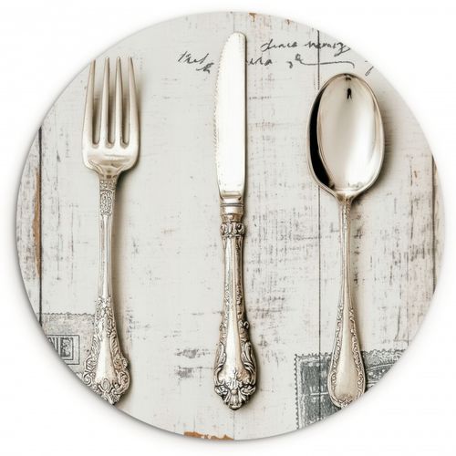 Quadro rotondo - Argento - Posate - Legno