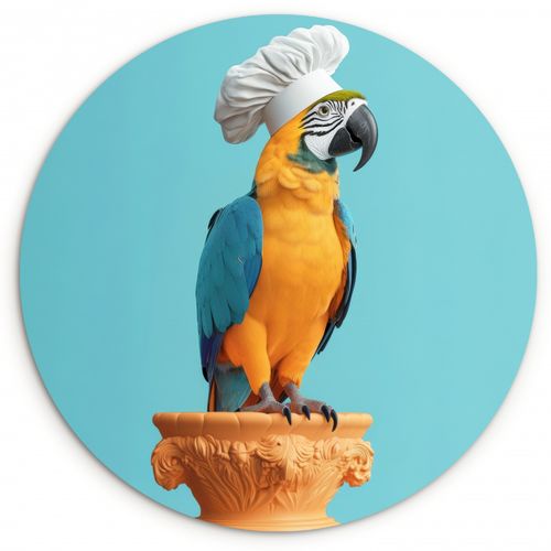 Quadro rotondo - Pappagallo - Cappello da cuoco - Divertente - Uccello