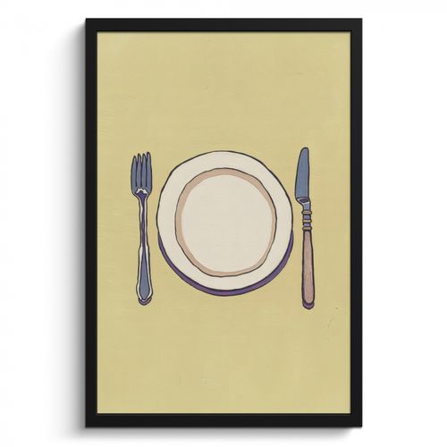 KitchenYeah - Cucina - Cornice per foto - Illustrazione - Piatto - Posate - Beige