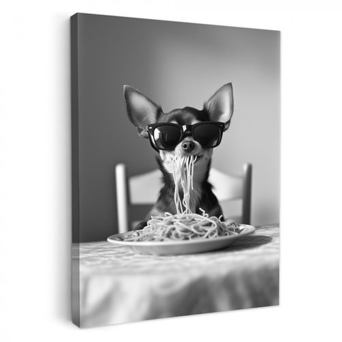 Dipinti su tela - Chihuahua - Cane - Occhiali da sole - Umoristico - Nero - Bianco - Spaghetti