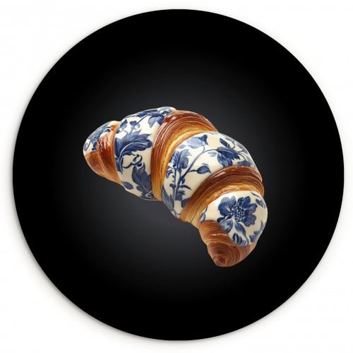 Quadro rotondo - Croissant - Motivo floreale - Blu Delft