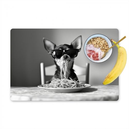 Tovagliette - Chihuahua - Cane - Occhiali da sole - Umoristico - Nero - Bianco - Spaghetti