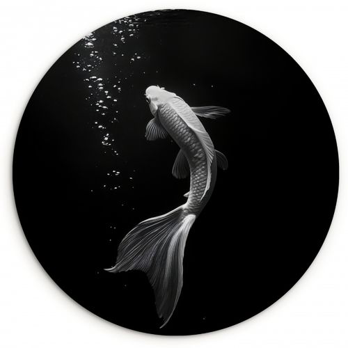 Quadro rotondo - Koi - Pesce - Bianco - Nero