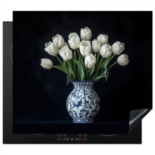 Protezione piano induzione - Bianco - Fiori - Tulipani - Vaso