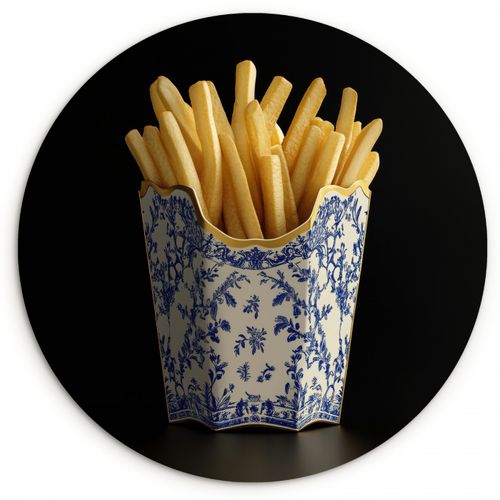 Quadro rotondo - Patatine fritte - Porcellana - Blu Delft - Cibo