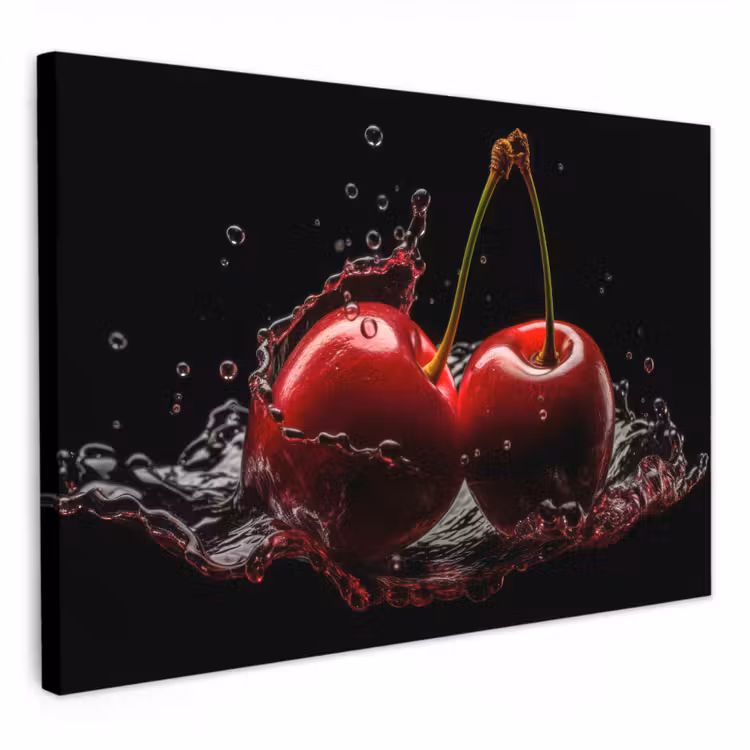 Dipinti su tela - Ciliegia - Rosso - Frutta - Acqua - Nero — 1