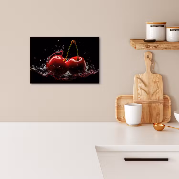 Dipinti su tela - Ciliegia - Rosso - Frutta - Acqua - Nero — 2