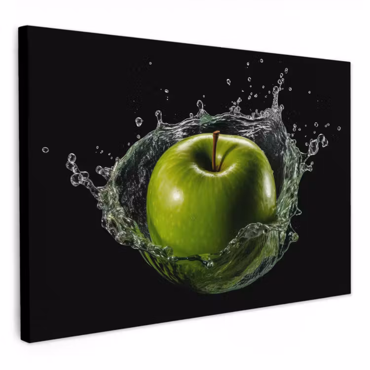 Dipinti su tela - Mela - Verde - Frutta - Acqua - Nero — 1
