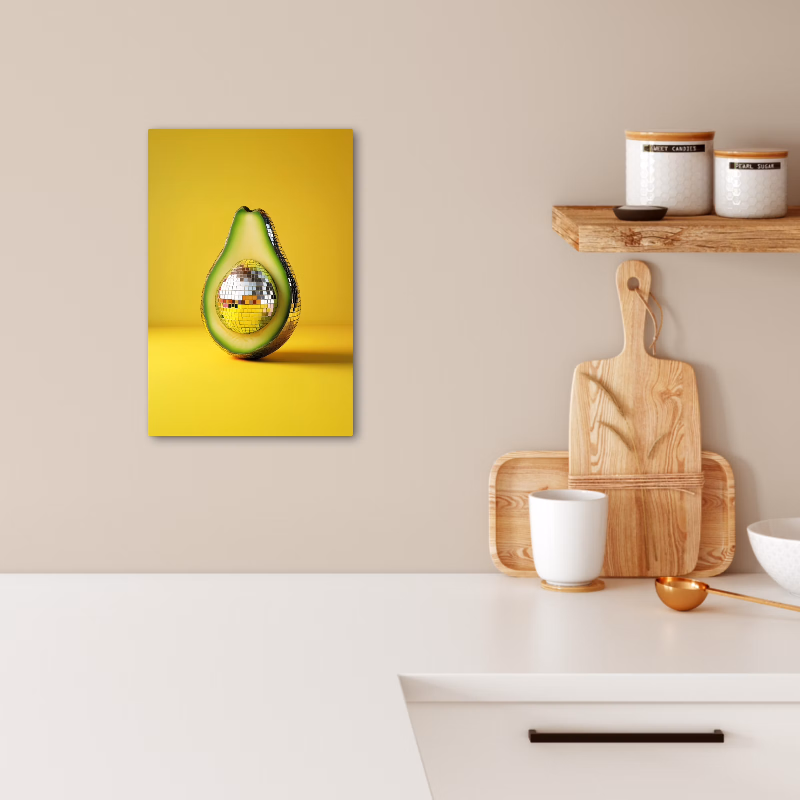 Dipinti su tela - Avocado - Discoball - Giallo - Brillantini — 1