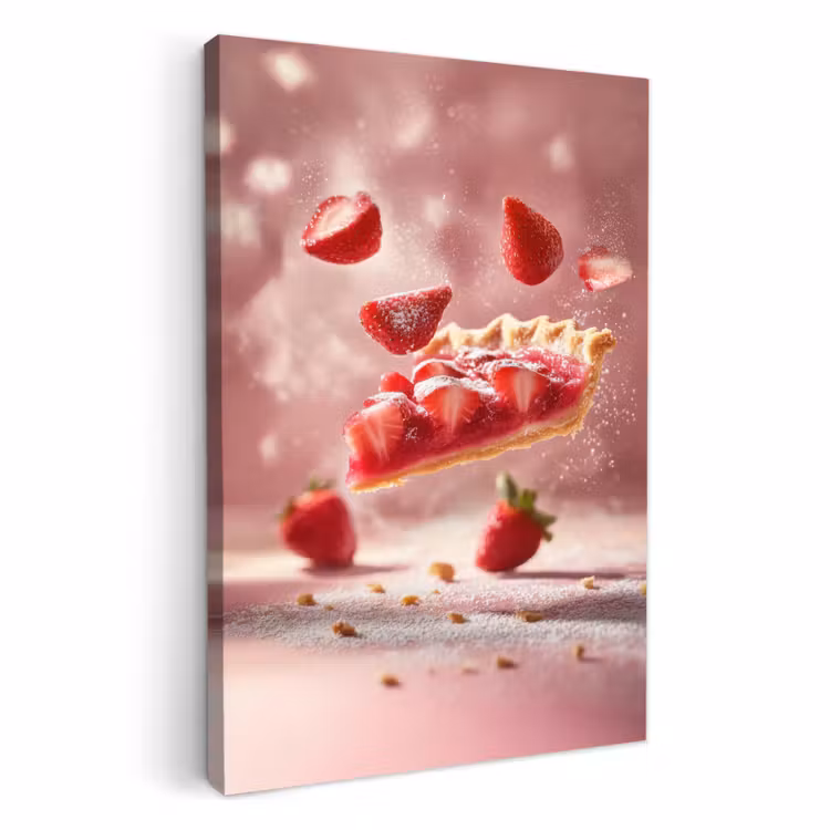 Dipinti su tela - Fragola - Torta - Cibo - Rosa — 1
