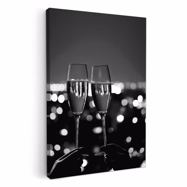 Dipinti su tela - Bollicine - Cin cin - Bicchieri da champagne - Luci della città — 1