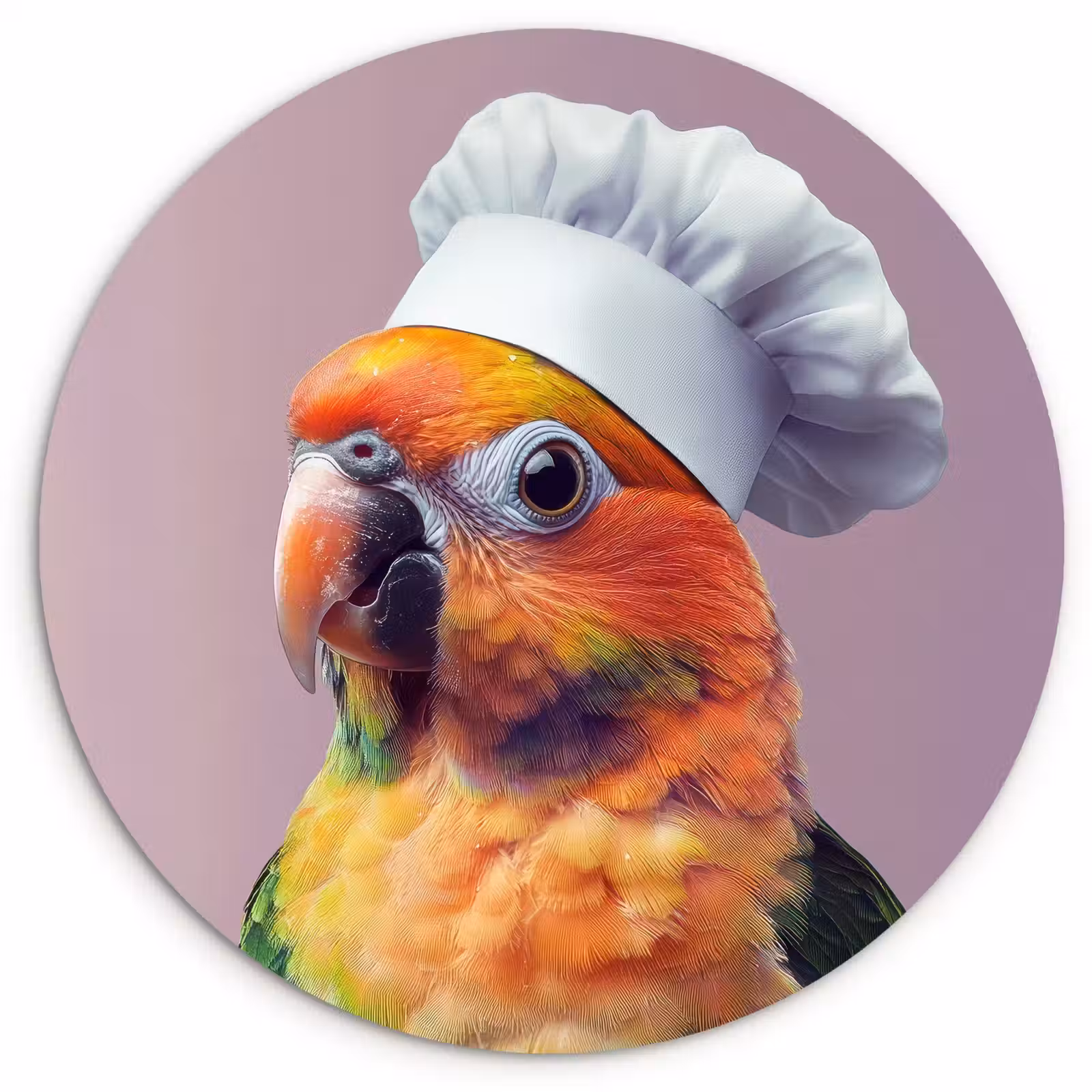 Quadro rotondo - Pappagallo - Cappello da cuoco - Curioso - Uccello — 1