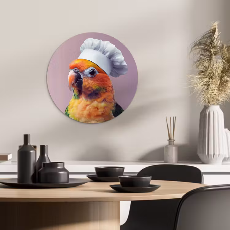 Quadro rotondo - Pappagallo - Cappello da cuoco - Curioso - Uccello — 3