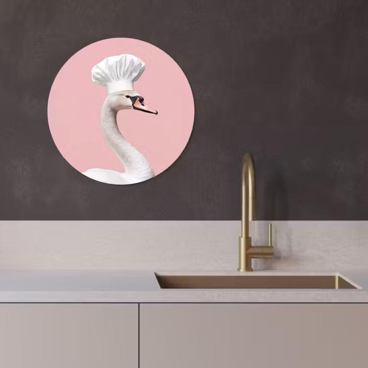 Quadro rotondo - Cigno - Cappello da cuoco - Bello - Classico — 1