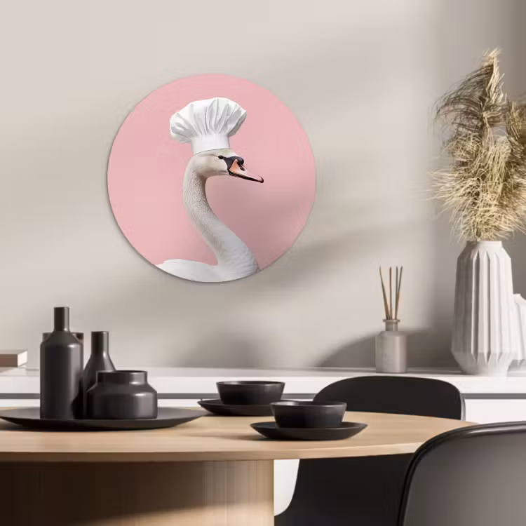Quadro rotondo - Cigno - Cappello da cuoco - Bello - Classico — 2