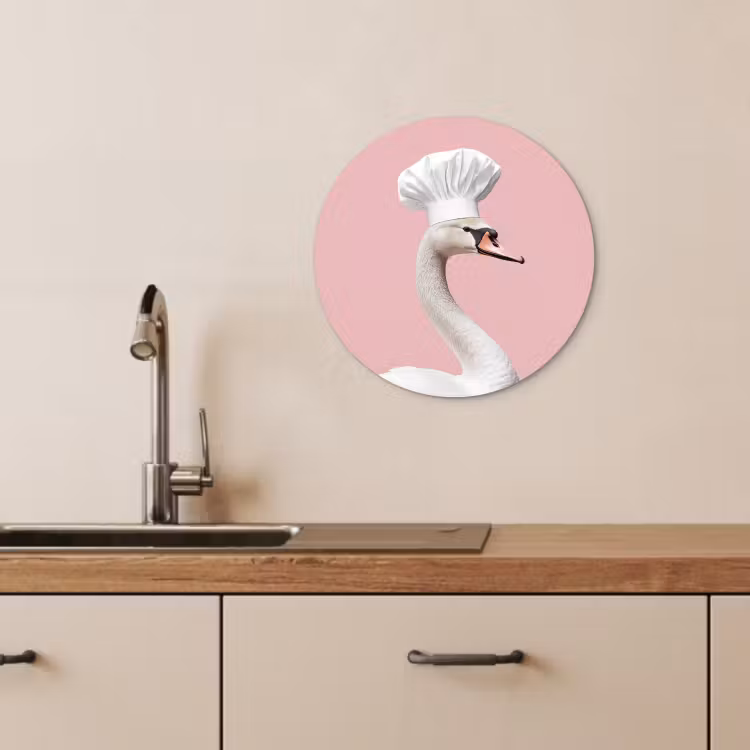 Quadro rotondo - Cigno - Cappello da cuoco - Bello - Classico — 3