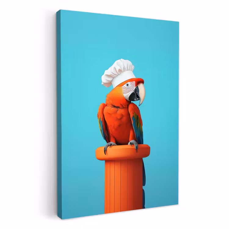 Dipinti su tela - Ara - Cappello da cuoco - Piedistallo - Divertente — 4