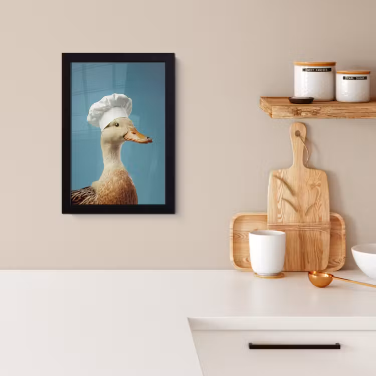 KitchenYeah - Cucina - Cornice per foto - Anatra - Cappello da cuoco - Carino - Uccello — 2