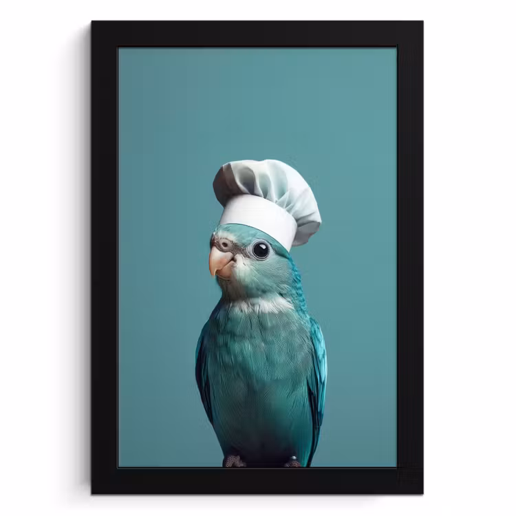 KitchenYeah - Cucina - Cornice per foto - Parrocchetto - Uccello - Cappello da cuoco - Carino — 1
