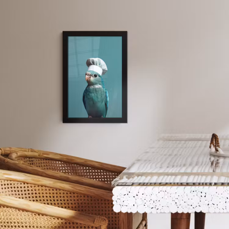 KitchenYeah - Cucina - Cornice per foto - Parrocchetto - Uccello - Cappello da cuoco - Carino — 2