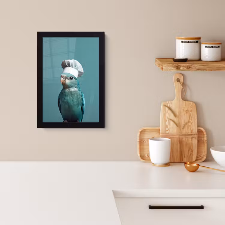 KitchenYeah - Cucina - Cornice per foto - Parrocchetto - Uccello - Cappello da cuoco - Carino — 4